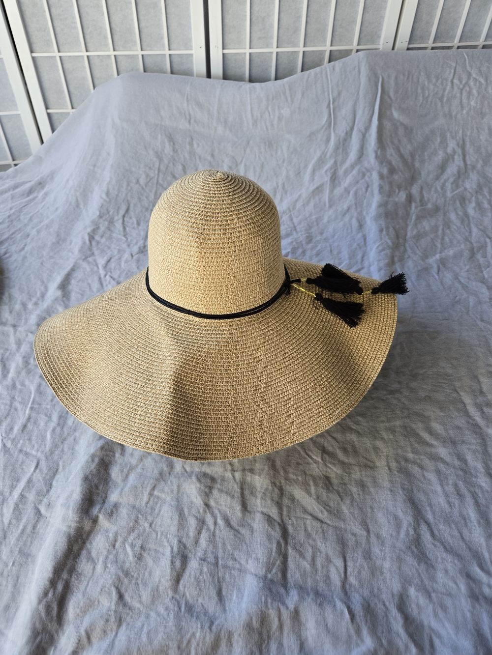 Shiraleah Natural Straw Sun Hat with Black Tassel Band